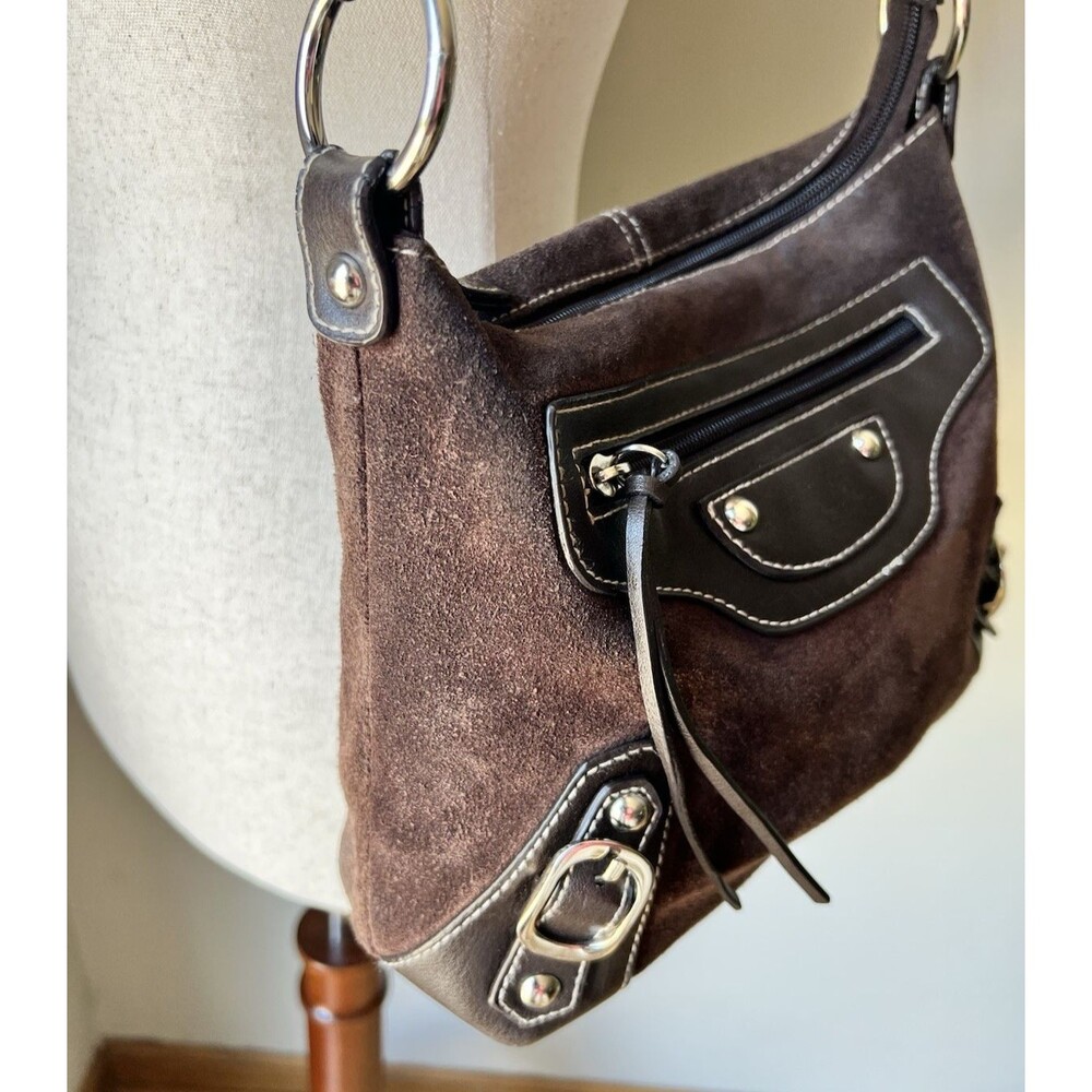 ana Y2K Brown Suede Leather Shoulder Bag Zip Top Hobo Style Adjustable Strap